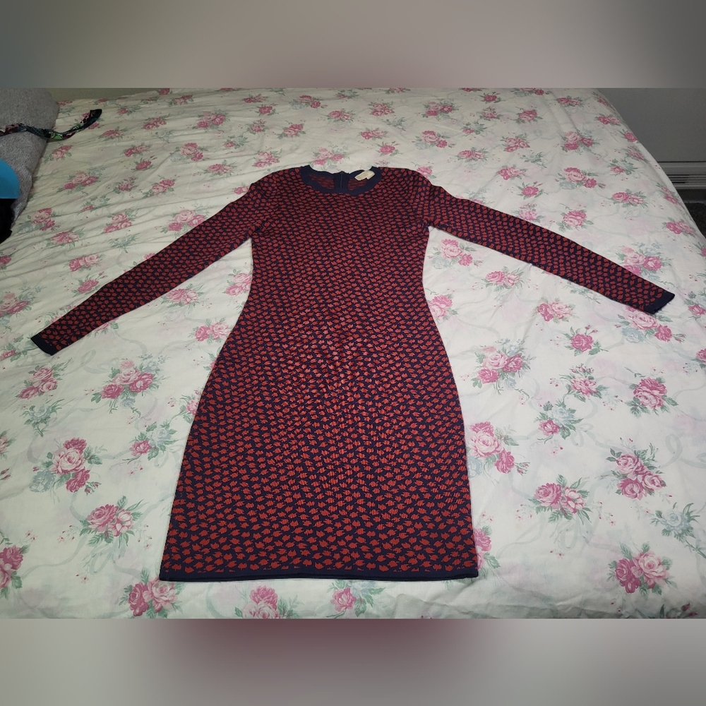 Michael Kors Women's Navy and Red Sweater Dress Knit XS